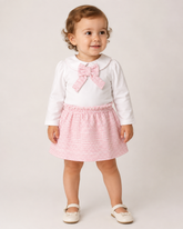 CONJ FEM BL ML E SAIA RETA MALHA TWEED ROSA CLARO/OFF WHITE