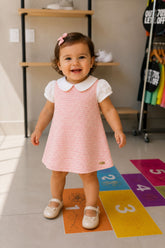 VESTIDO TWEED MODELO RETO E GOLA ALFAIAT ROSA CLARO