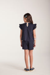 CONJ FEM BATA TRICOL LACO FRENTE E SHORT MARINHO