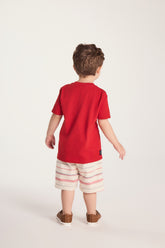 CONJ MAS CAM C ESTAMPA E BERM LISTRADA OFF WHITE/VERMELHO