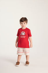CONJ MAS CAM C ESTAMPA E BERM LISTRADA OFF WHITE/VERMELHO