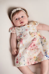 VESTIDO BB TRICOL ESTAMP C PREGAS E LACO OFF WHITE