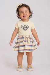 CONJ FEM BL ALG E SAIA ESTAMPADA XADREZ AMARELO