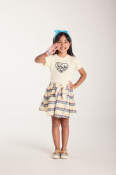 CONJ FEM BL ALG E SAIA ESTAMPADA XADREZ AMARELO