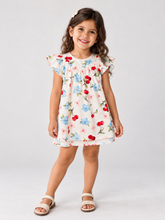 VESTIDO ESTAMPADO EVASE C DET DE PICUETA BEGE CLARO