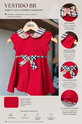 VESTIDO BB PIQUET GOLA XADREZ VERMELHO