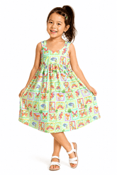 VESTIDO BORBOLETA EM QUADROS VERDE/ROSA
