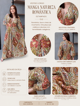 VESTIDO LONGO MANGA NATUREZA ROMANTICA ESTAMPADO