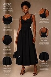 VESTIDO DECOTE FRANZIDO FARM PRETO