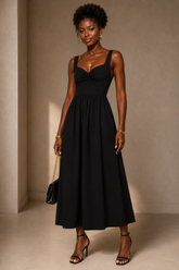VESTIDO DECOTE FRANZIDO FARM PRETO