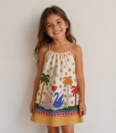 VESTIDO BARRADO PEDALINHO FABULA OFF WHITE