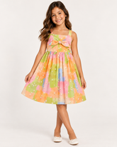 VESTIDO FEM CAMPO DE FLORES ALPHABETO LARANJA/VERDE/ROSA
