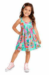 VESTIDO FEM BORBOFLORES ALPHABETO ROSA/VERDE