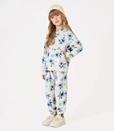 CONJ FEM BLUSAO CAP CALCA FLEECE FLORAL OFF WHITE/AZUL