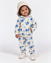 CONJ FEM BLUSAO CAP CALCA FLEECE FLORAL OFF WHITE/AZUL