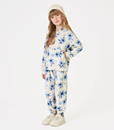 CONJ FEM BLUSAO CAP CALCA FLEECE FLORAL OFF WHITE/AZUL