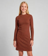 VESTIDO JUV ML GOLA ALTA EM RIBANA ROMEO MARROM