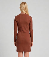 VESTIDO JUV ML GOLA ALTA EM RIBANA ROMEO MARROM