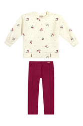 CONJ FEM BLUSAO MLT LINHO FLORES E LEGG OFF WHITE/VERMELHO