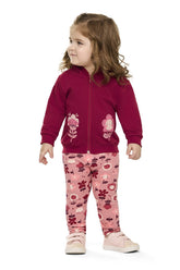 CONJ FEM JAQ CAP ZIP FLOR GLIT LEGG EST VERMELHO/ROSA