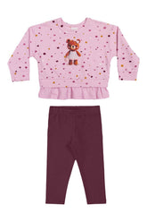 CONJ FEM BLUSAO URSO POA BAB E LEGG ROSA/VINHO