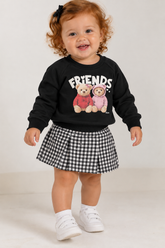 CONJ FEM BLUSAO FRIENDS MLT SAIA XADREZ PRETO