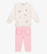 CONJ FEM BLUSAO FLORES BORD LEGG BOLSOS OFF WHITE/ROSA