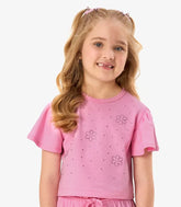 CONJ FEM BL STRASS E SHORT TEXTURIZADO ROSA BONECA