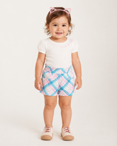 CONJ FEM BL MG BUFANTE CANEL SHORT TRIC ROSA CLARO/OFF WHITE