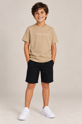 CAMISETA CKJ KIDS MC LOGO CENTRALIZADO CAQUI MEDIO