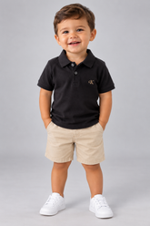 POLO CKJ KIDS MAS MC LOGO CK BORDADO MARROM