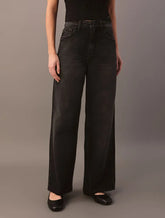 CALCA CKJ FEM JNS WIDE LEG BARRAS A FIO PRETO