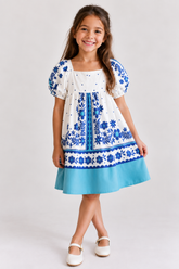 VESTIDO LENCO DE JARDIM FABULA BRANCO/AZUL