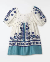 VESTIDO LENCO DE JARDIM FABULA BRANCO/AZUL