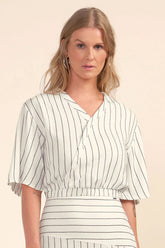 BLUSA FEM MC ELAST COS LIST C BRILHO OFF WHITE