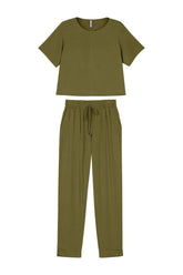 CONJ FEM BLUSA MC E CALCA VISCOSE VERDE MUSGO