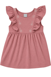 VESTIDO MC BAB MALHA TRAB BORD FLORES GOIABA