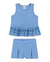 CONJ FEM REG BAB BPRD BARRA E SHORT TEXT AZUL
