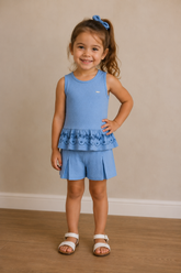 CONJ FEM REG BAB BPRD BARRA E SHORT TEXT AZUL
