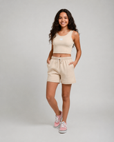 CONJ FEM JUV REG COTTON E SHORT MLT BEGE