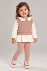 CONJ FEM BL ML GOLA COLETE ALF E LEGGING ROSA/OFF WHITE