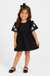 VESTIDO MC BORB E ESTAMPA C GLITTER PRETO