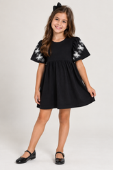 VESTIDO MC BORB E ESTAMPA C GLITTER PRETO
