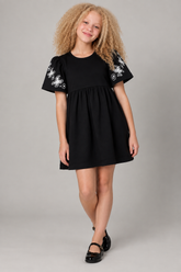 VESTIDO MC BORB E ESTAMPA C GLITTER PRETO