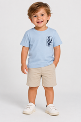 CAMISETA MC KIDS EST FOLHA GEOMETRICA AZUL CLARO