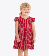 VESTIDO FEM MC LISTRAS COM FLORES VERMELHO