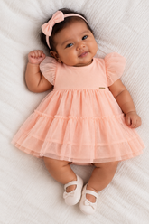 VESTIDO FEM BB MC TULE BRIGHT C GLITTER PESSEGO