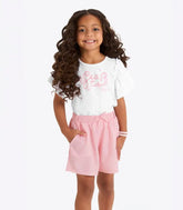 CONJ FEM BL SEA CUTE LANT GLIT SHORT MLT BRANCO/ROSA