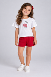 CONJ FEM BL CEREJA BORD LANT E SHORT MLT BRANCO/VERMELHO