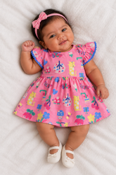 VESTIDO MC POMPOM COTTON ESTAMPADO ROSA